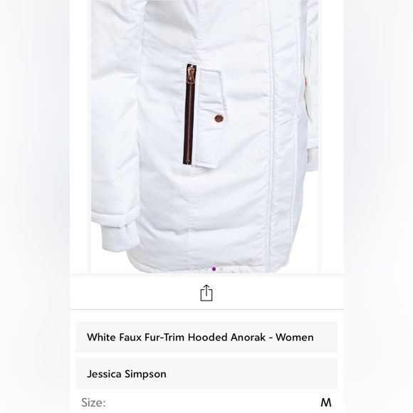 Brand New:  Jessica Simpson White Faux Fur-Trim Hooded Anorak - Picture 4 of 5
